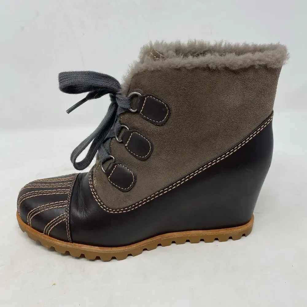 UGG Alasdair Waterproof Suede Sheepskin Wedge Booties Women Size 7.5 - Picture 2 of 7